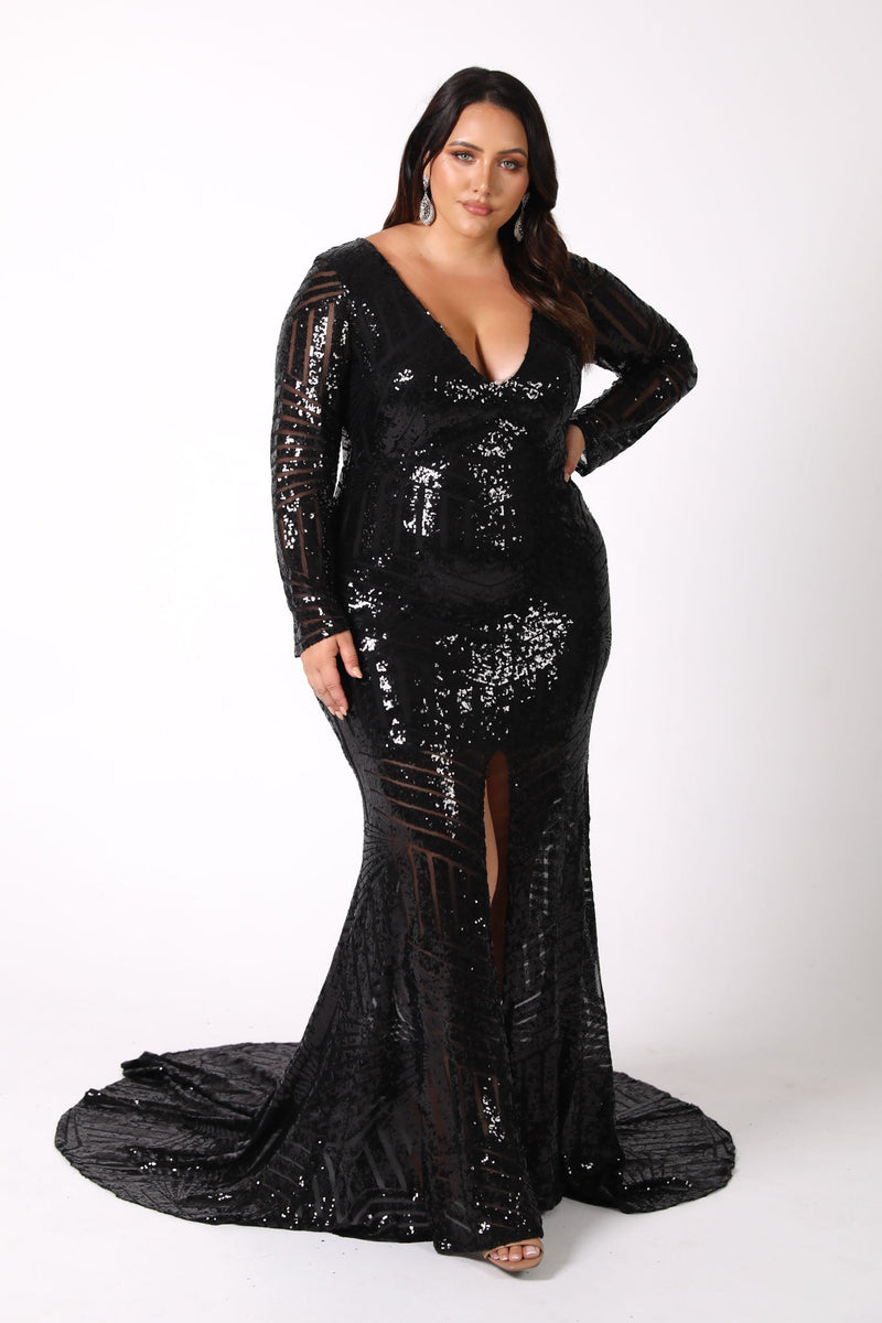 Georgia Long Sleeve Sequin Gown - Black NB LUXE Georgia Long Sleeve Sequin Gown - Black NB LUXE