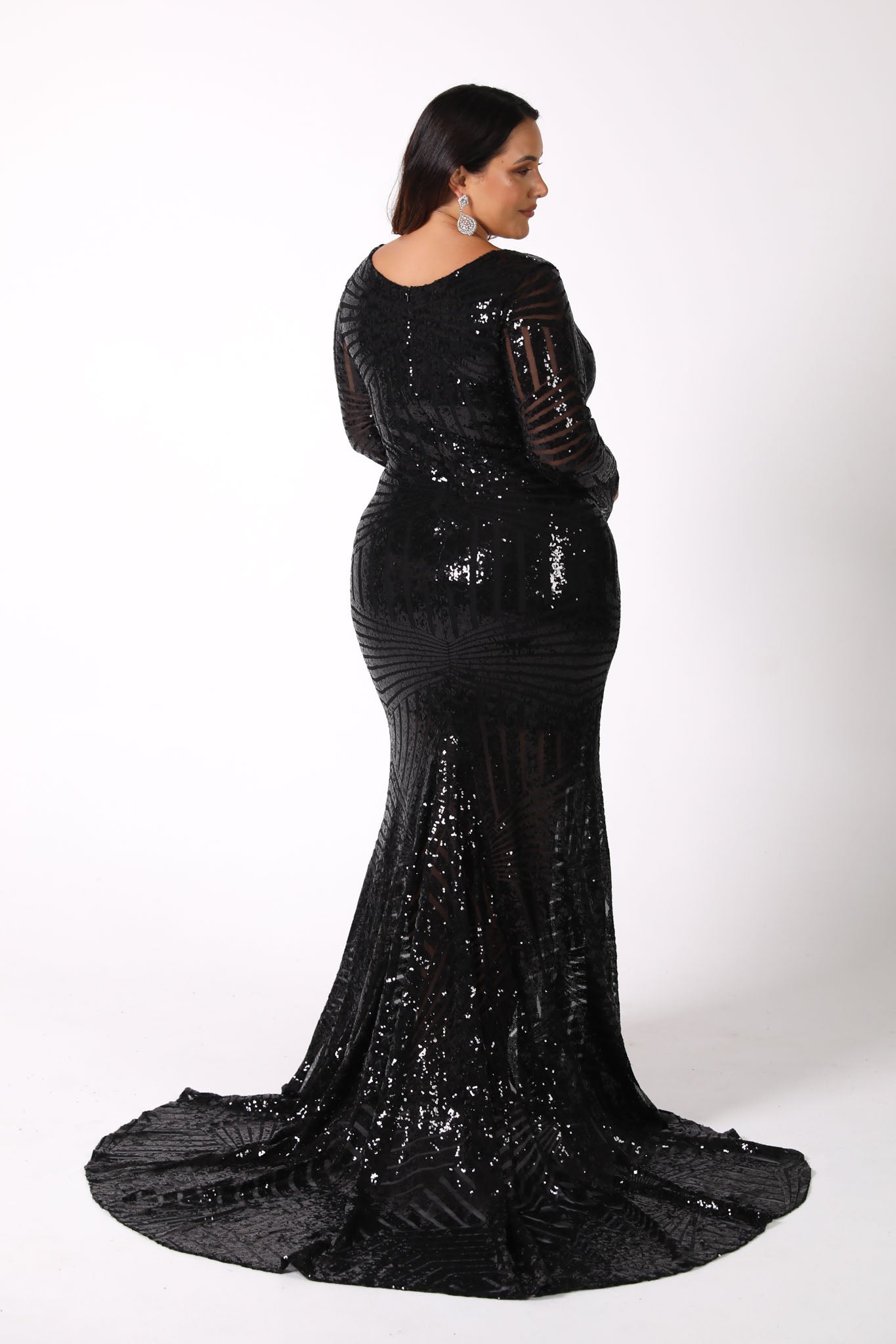 Elegant Long Sleeve Black Sequins Evening Dress – daisystyledress