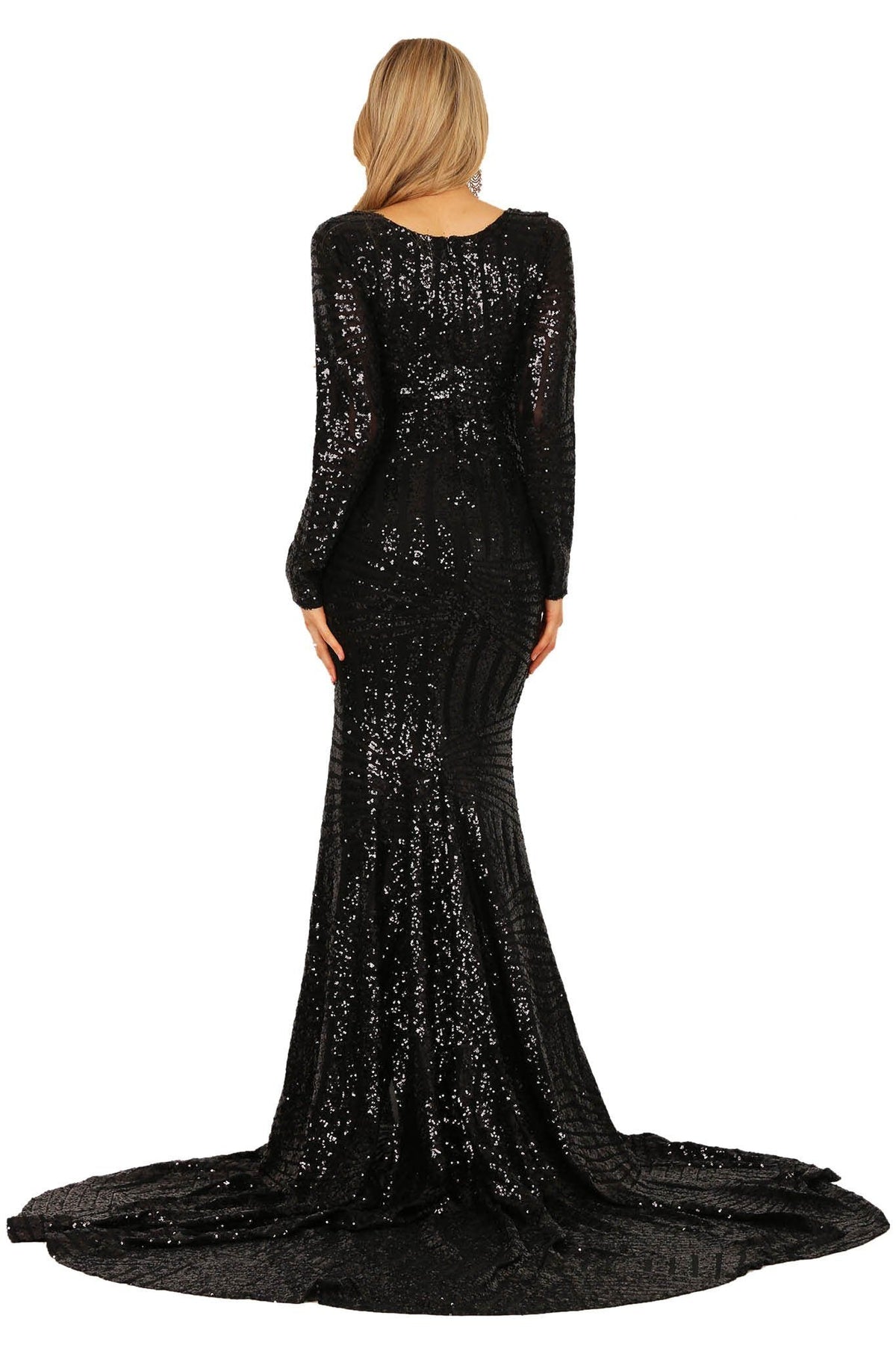 Georgia Long Sleeve Sequin Gown - Black