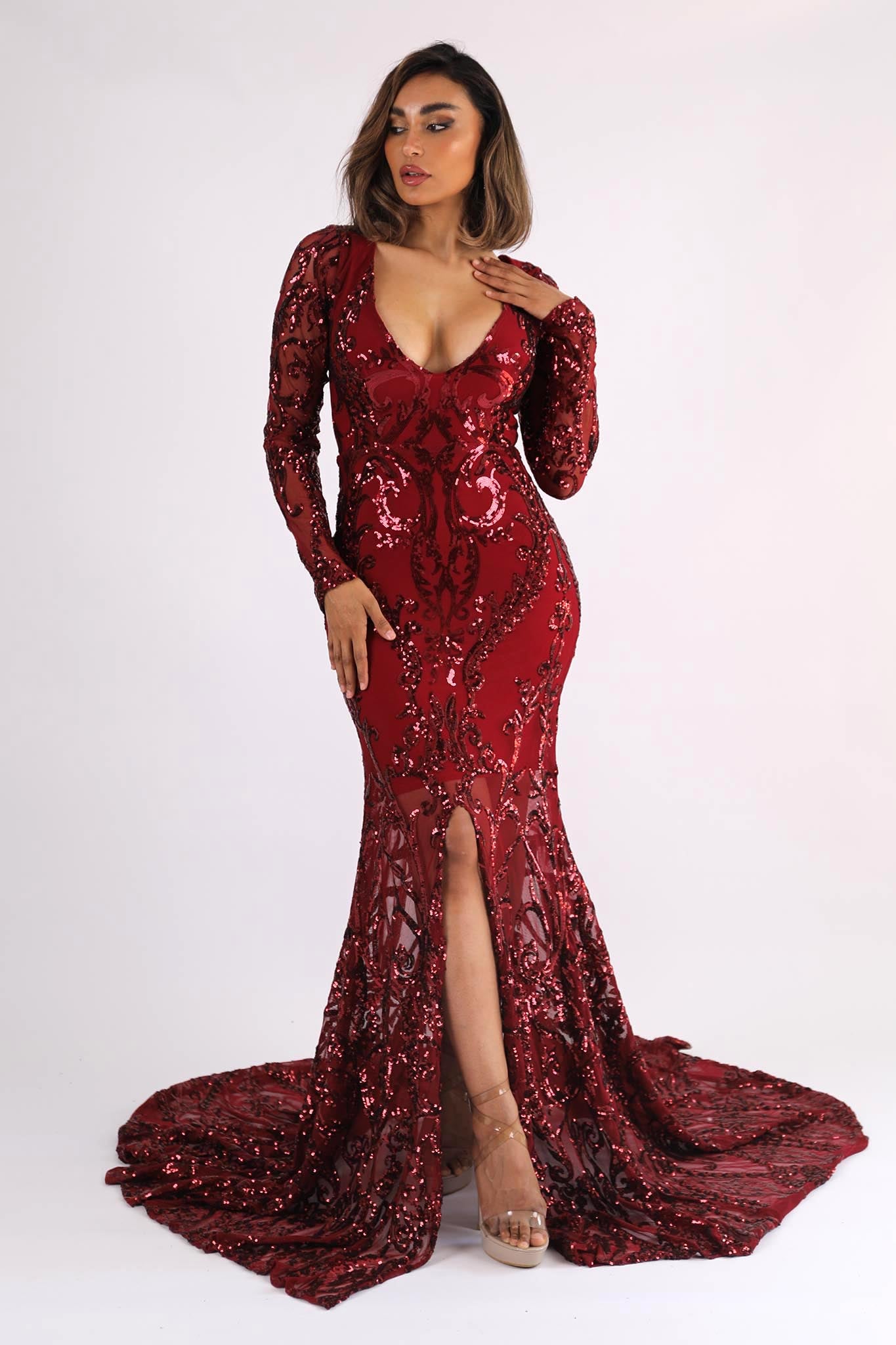 wine sequin maxi dress Arizona Hibiscus Wine Sequin Maxi Dress - US 12