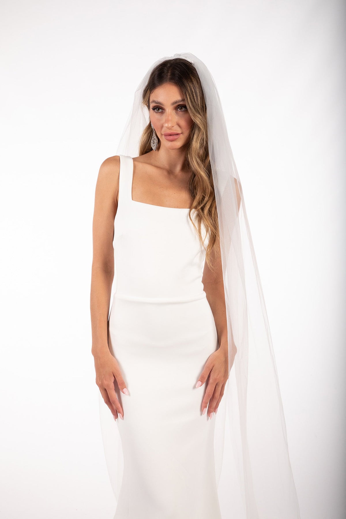 Gabrielle Square Neck Crepe Gown - Ivory – NBLUXE