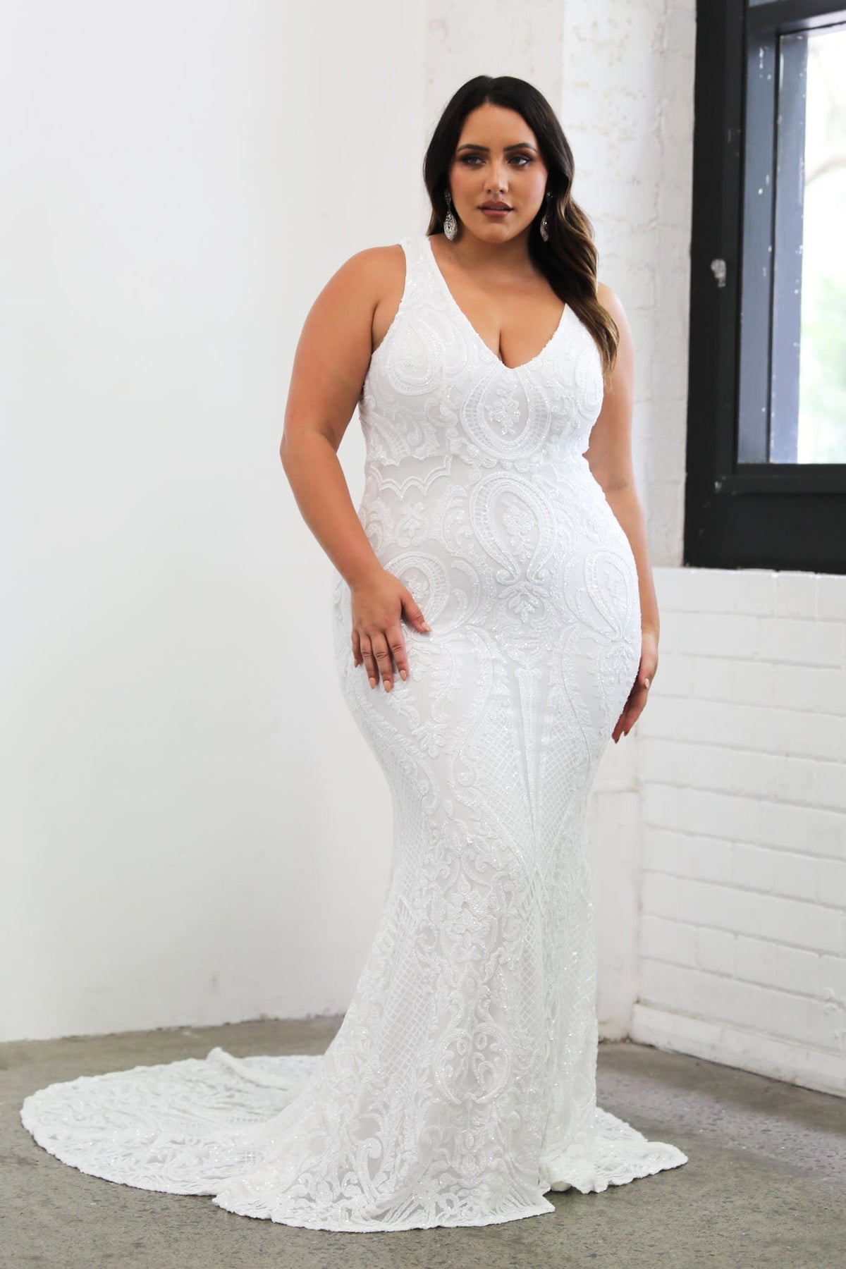 Kalani Pattern Sequin Gown - White/White 4XL Kalani Pattern Sequin Gown - White/White 4XL