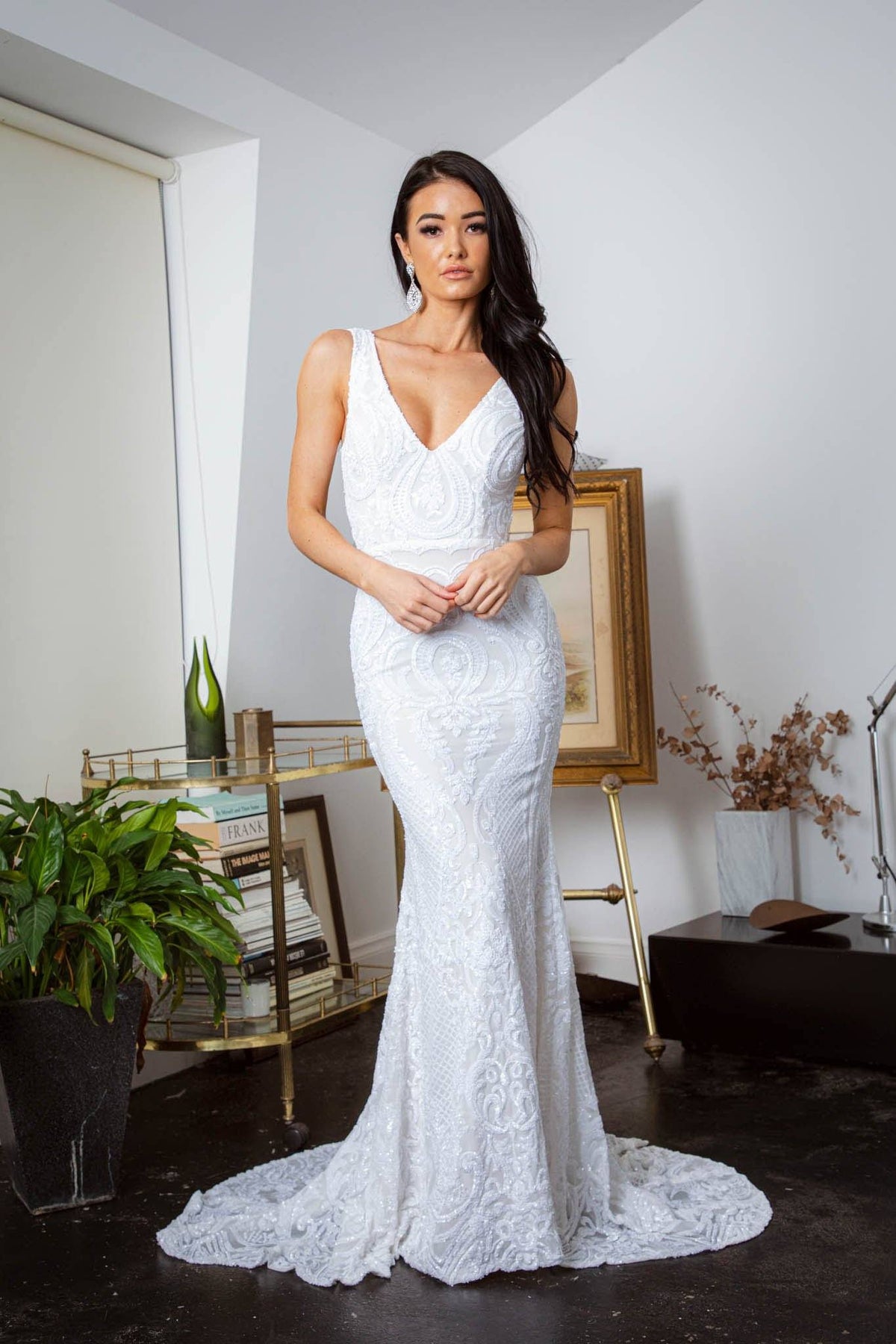Kalani Pattern Sequin Gown - White/White NB LUXE Kalani Pattern Sequin Gown - White/White NB LUXE