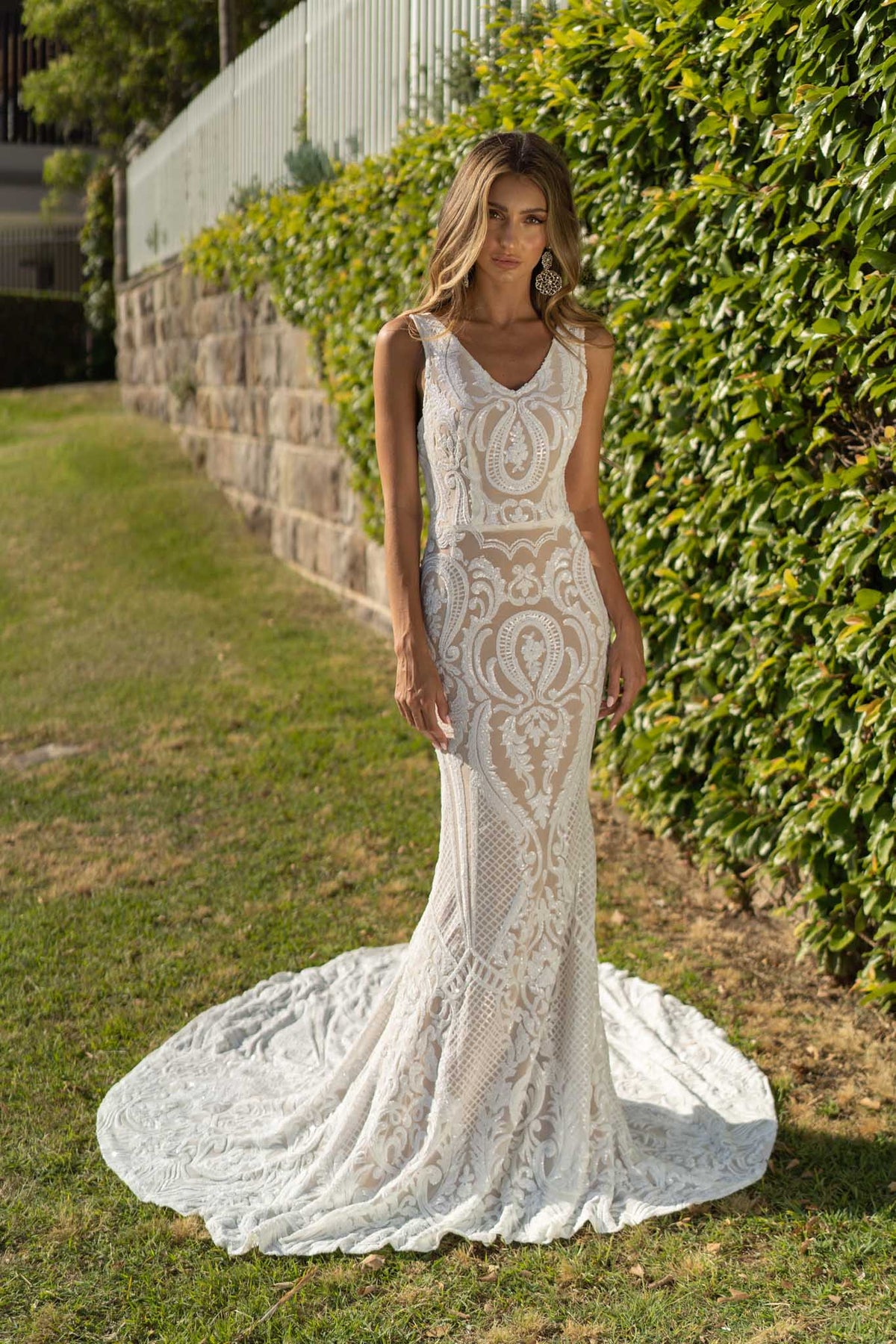 Kalani Pattern Sequin Gown - White/Nude 5XL Kalani Pattern Sequin Gown - White/Nude 5XL