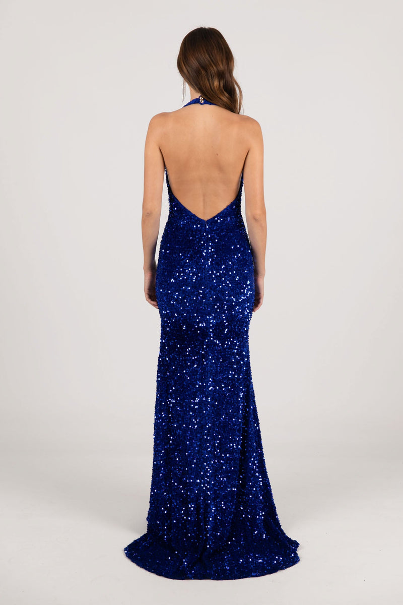 KENDALL Halter Neck Velvet Sequin Gown