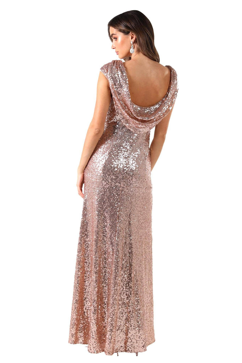 Kira Cowl Back Sequin Maxi Dress - Rose Gold