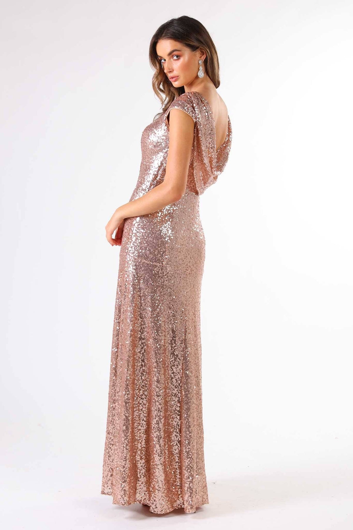 Kira Cowl Back Sequin Maxi Dress - Rose Gold