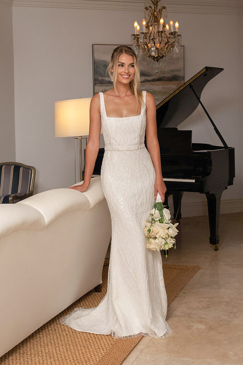 LUCA Square Neck Embellished Gown - Ivory 4XL LUCA Square Neck Embellished Gown - Ivory 4XL