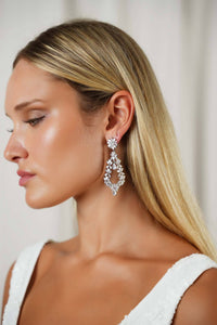 Silver Bridal Shiny Crystal Drop Earrings