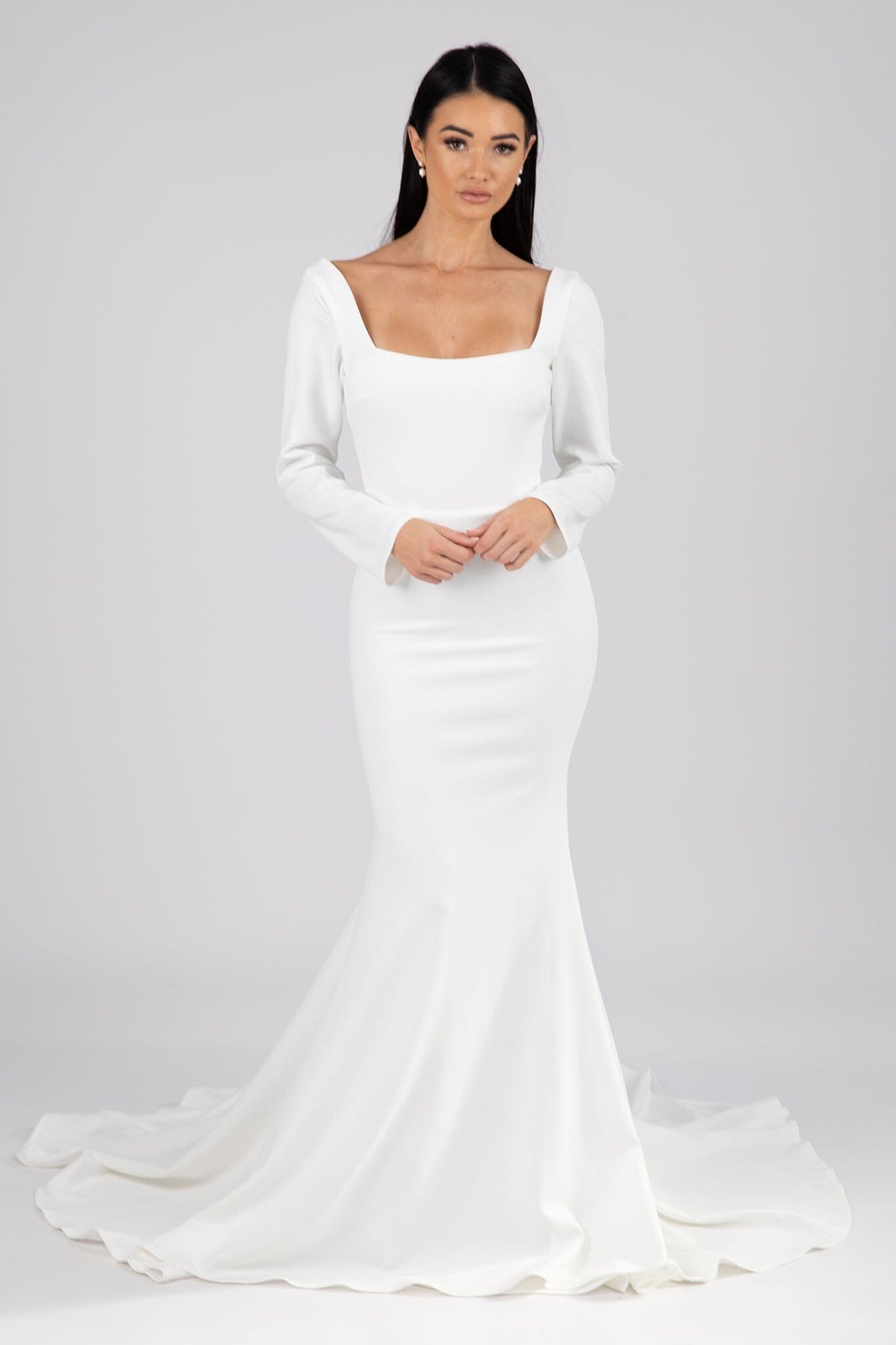 Paola Square Neck Long-Sleeve Crepe Gown - Ivory 6XL Paola Square Neck Long-Sleeve Crepe Gown - Ivory 6XL