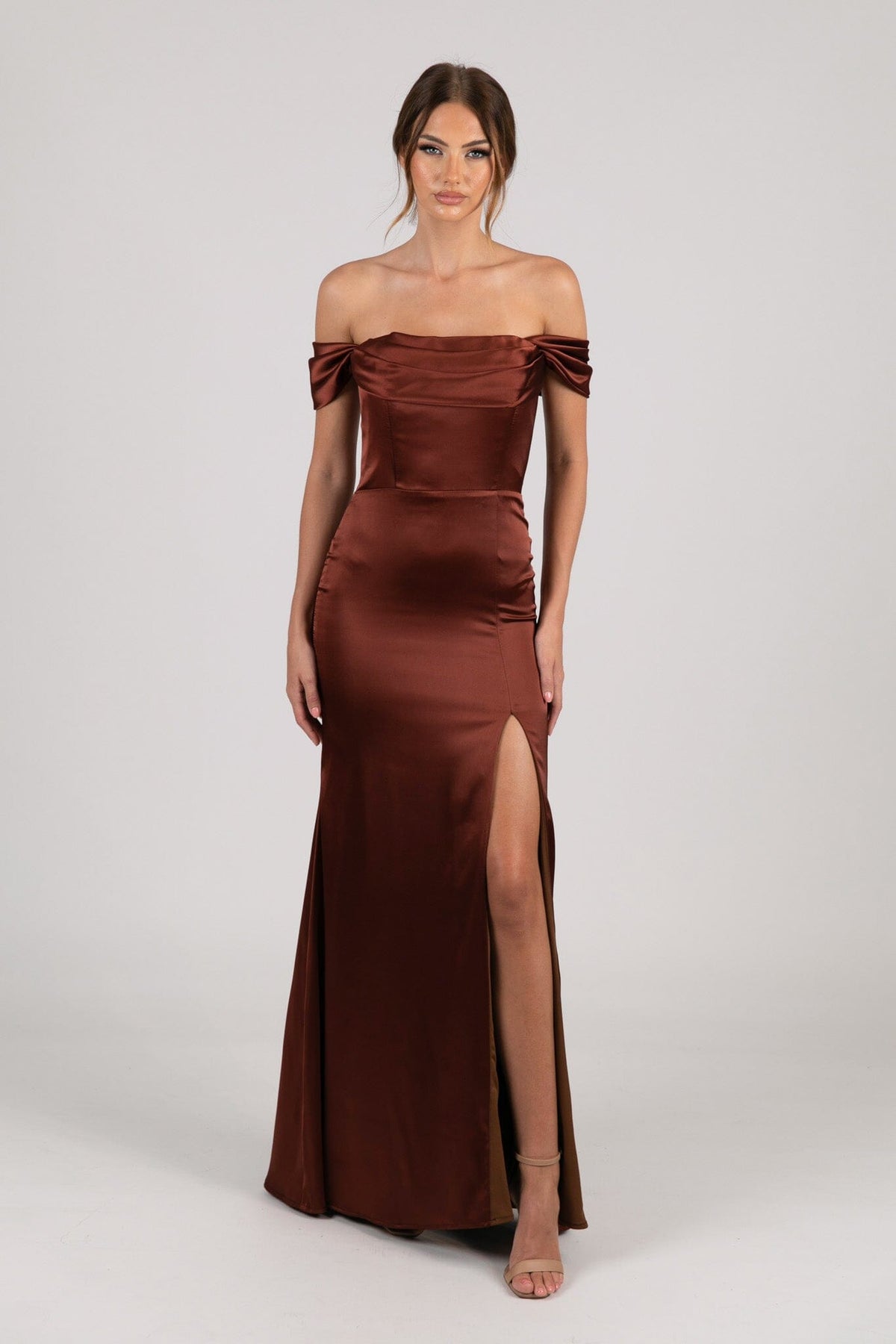 Peyton Strapless Satin Maxi Dress - Mahogany NB LUXE Peyton Strapless Satin Maxi Dress - Mahogany NB LUXE