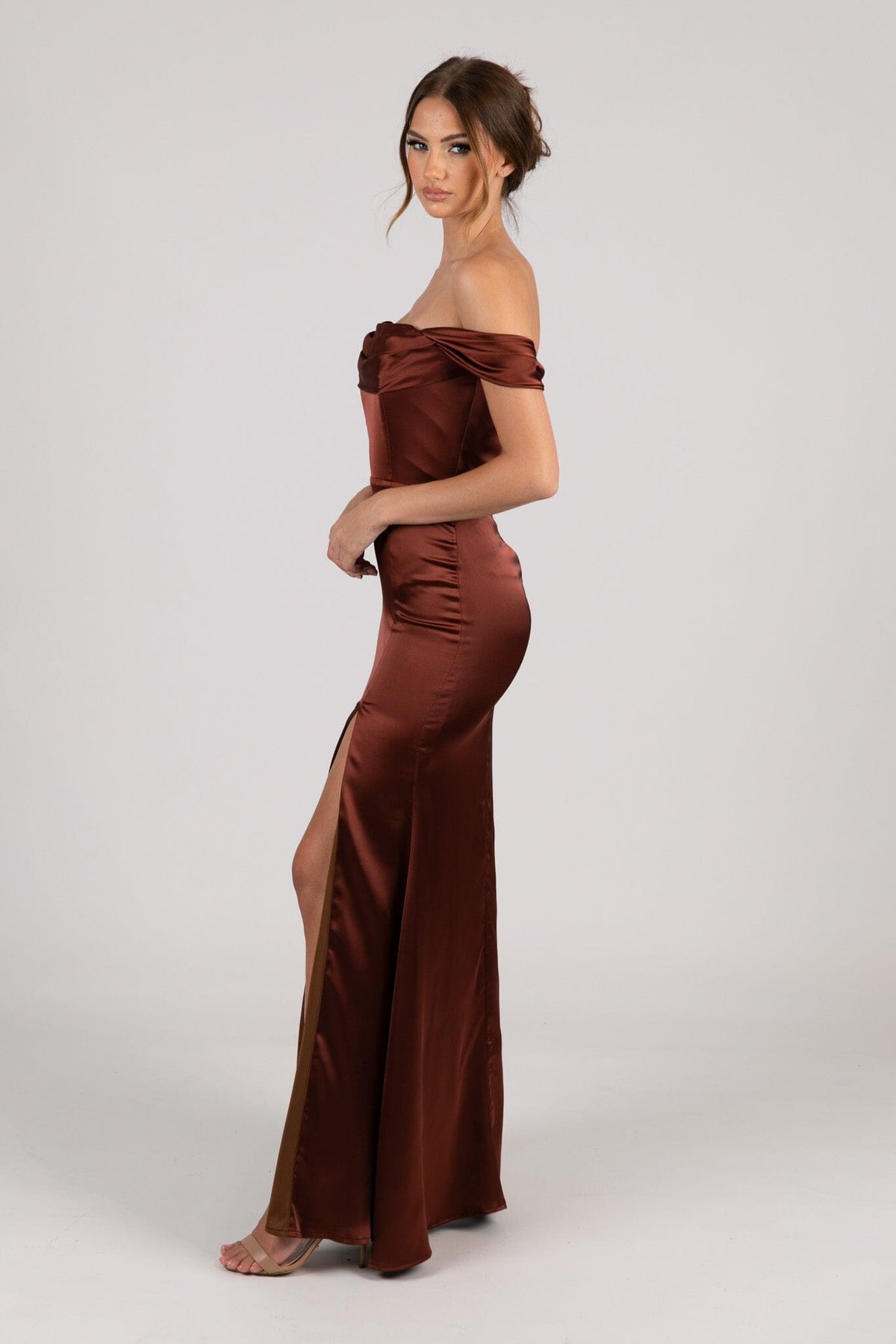 Peyton Strapless Satin Maxi Dress - Mahogany NB LUXE Peyton Strapless Satin Maxi Dress - Mahogany NB LUXE