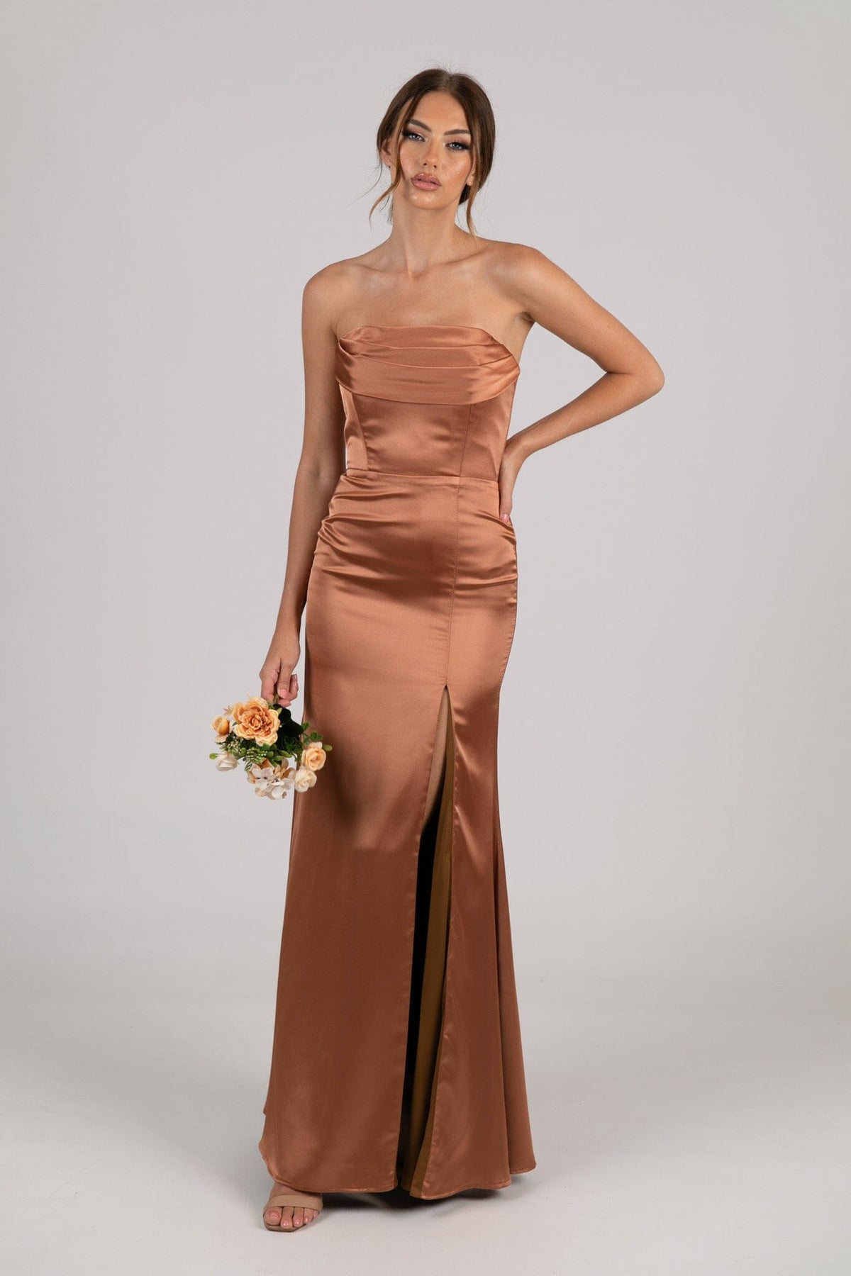 Sicily Satin Maxi Dress, Rust