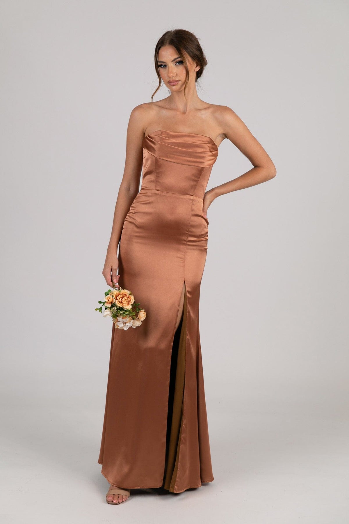 Peyton Strapless Satin Maxi Dress - Terracotta NB LUXE Peyton Strapless Satin Maxi Dress - Terracotta NB LUXE