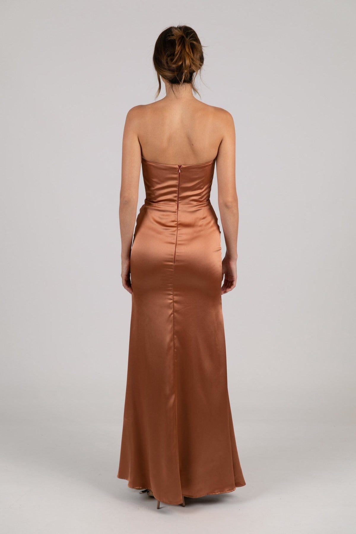 Peyton Strapless Satin Maxi Dress - Terracotta