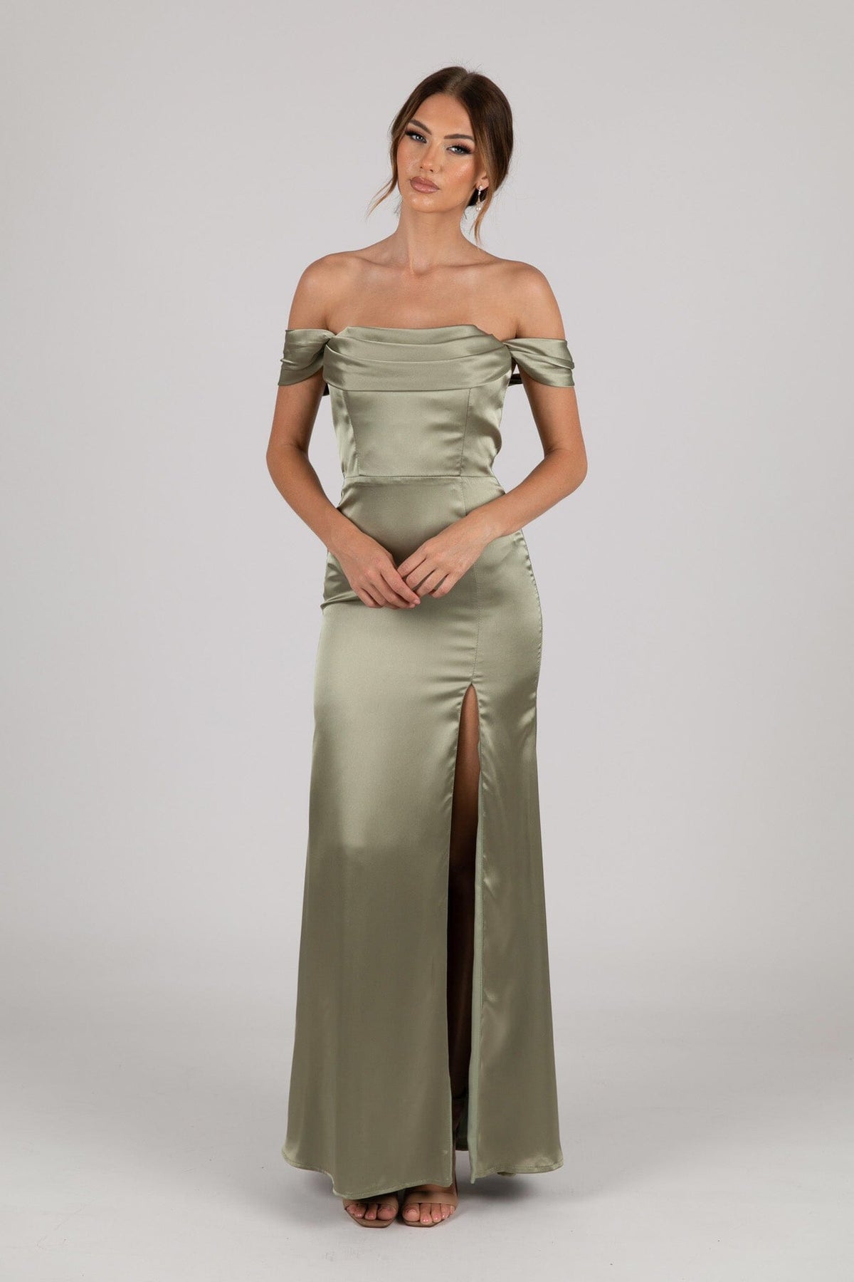 Peyton Strapless Satin Maxi Dress - Sage Green NB LUXE Peyton Strapless Satin Maxi Dress - Sage Green NB LUXE