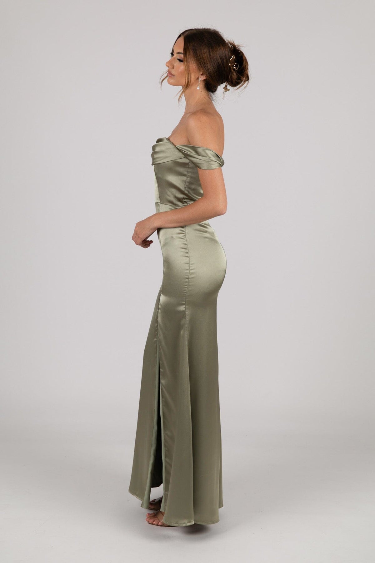 Peyton Strapless Satin Maxi Dress - Sage Green NB LUXE Peyton Strapless Satin Maxi Dress - Sage Green NB LUXE
