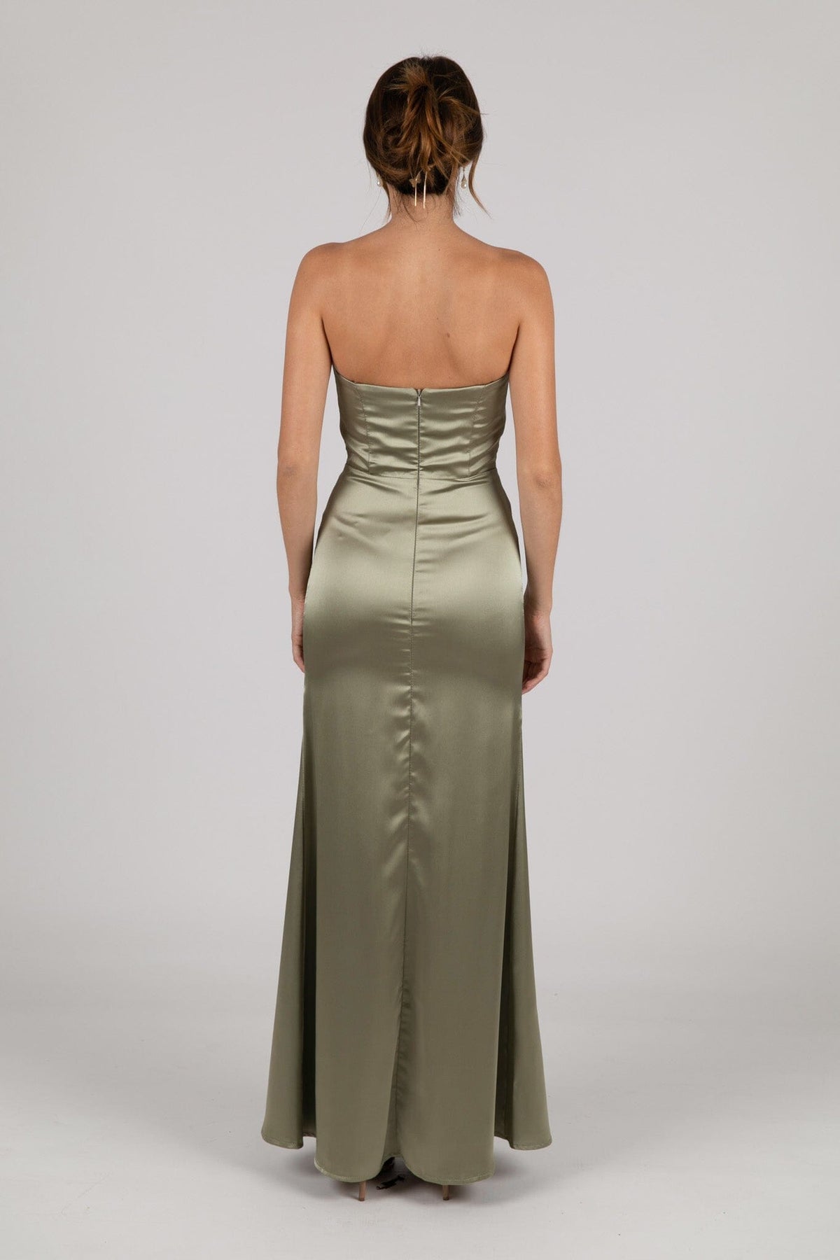 Peyton Strapless Satin Maxi Dress - Sage Green NB LUXE Peyton Strapless Satin Maxi Dress - Sage Green NB LUXE
