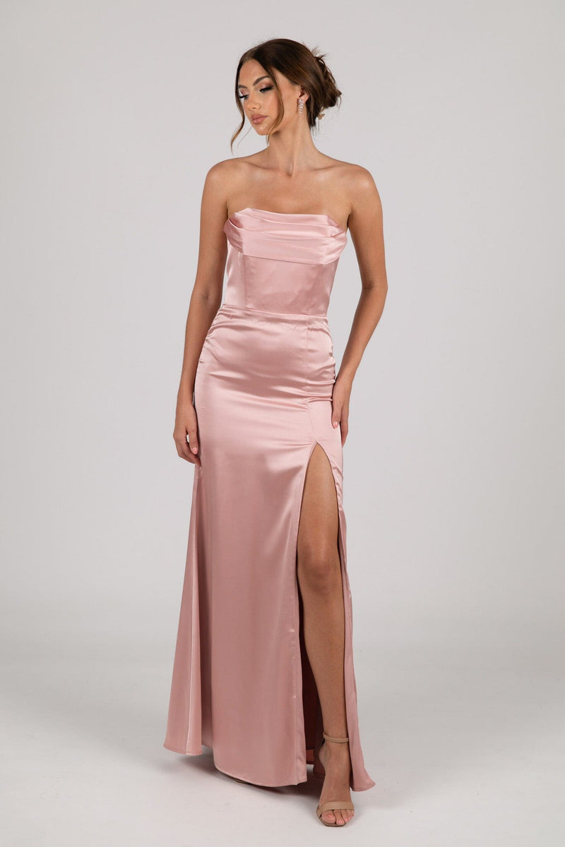 Peyton Strapless Satin Maxi Dress