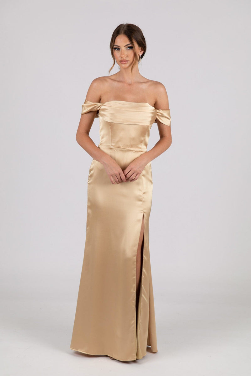 Peyton Strapless Satin Maxi Dress - Neutral Gold XL Peyton Strapless Satin Maxi Dress - Neutral Gold XL