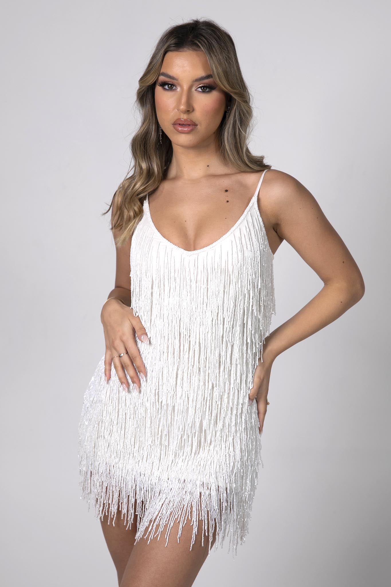 White fringe cheap tassel dress