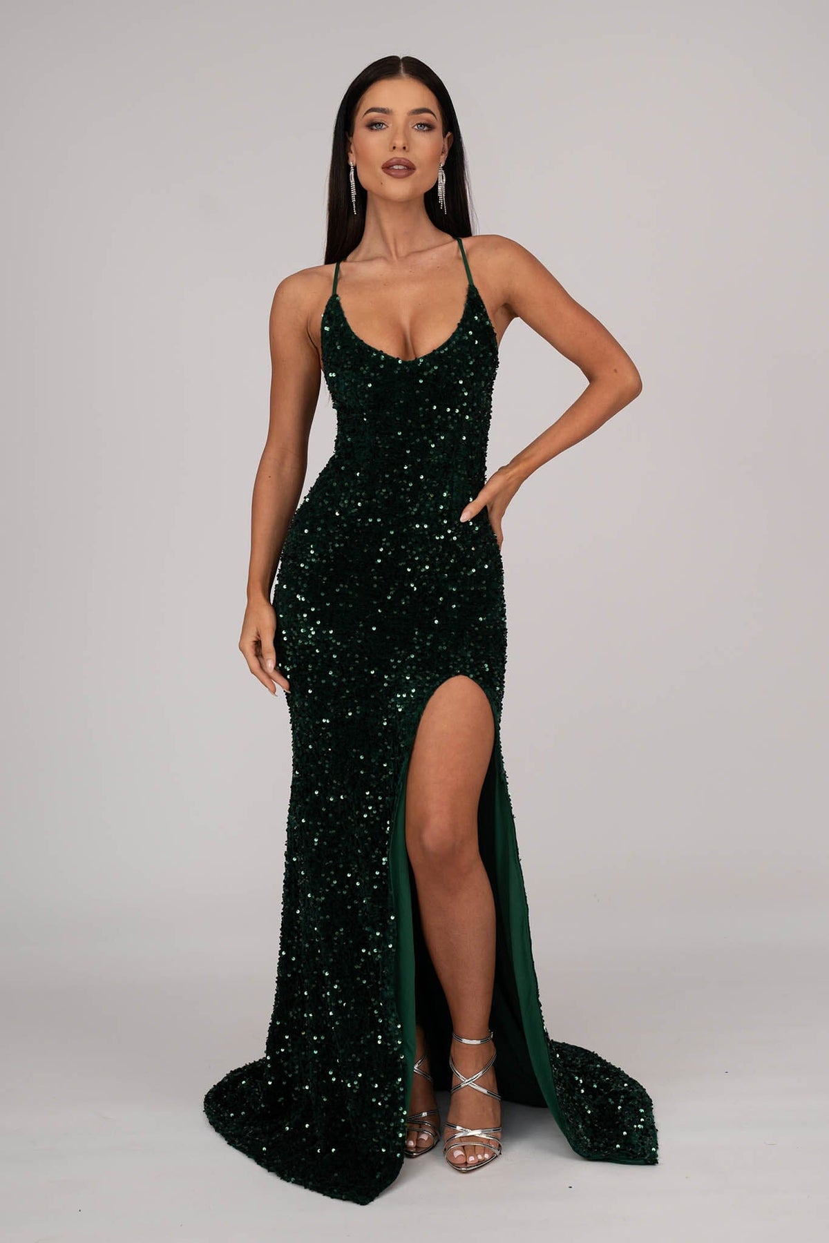 Zelda Side Slit Velvet Sequin Gown - Emerald 5XL Zelda Side Slit Velvet Sequin Gown - Emerald 5XL