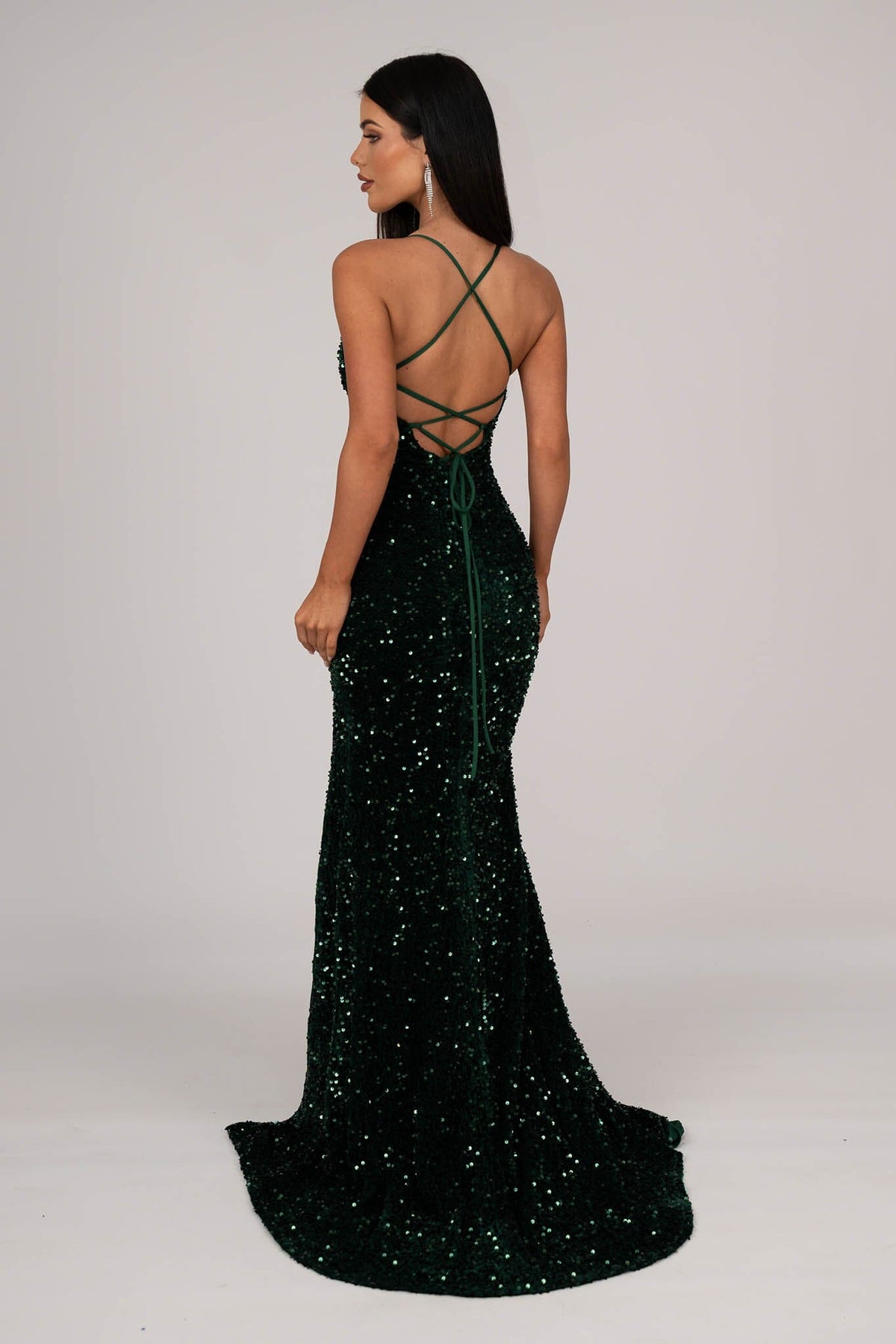 Zelda Side Slit Velvet Sequin Gown - Emerald NB LUXE Zelda Side Slit Velvet Sequin Gown - Emerald NB LUXE
