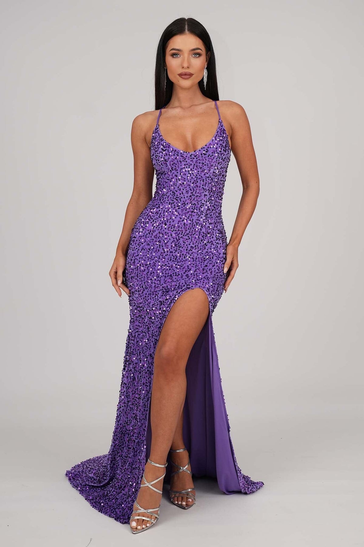 Purple Sequin Ball Gown Zelda Side Slit Velvet Sequin Gown Purple 4XL Purple Sequin Ball Gown Zelda Side Slit Velvet Sequin Gown Purple 4XL