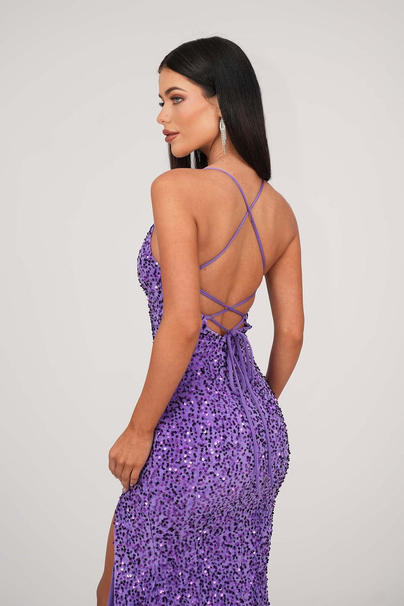 Zelda Side Slit Velvet Sequin Gown - Purple 4XL Zelda Side Slit Velvet Sequin Gown - Purple 4XL